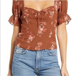Reformation Floral Sweetheart Puff Sleeve Blouse Sz 0 Cottagecore Rust EUC
